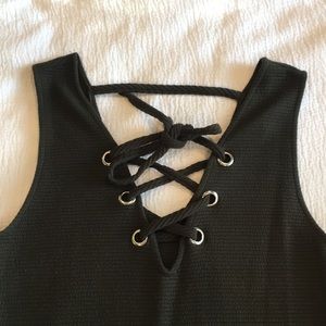 Dark Green lace up tank dress